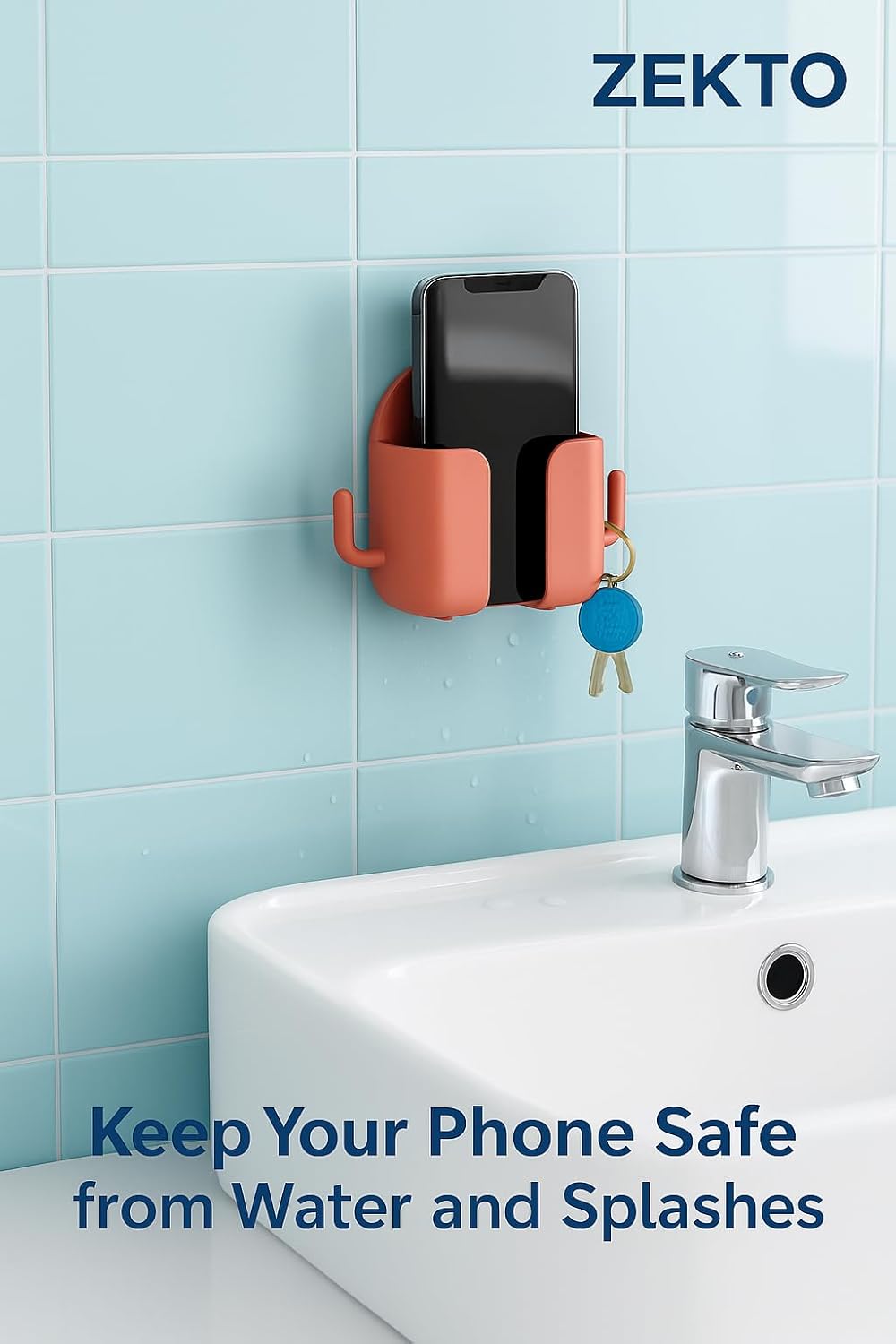 Wall Mount Mobile Holder for Home - Self Adhesive Phone Charging Stand with Dual Hooks, Multipurpose Remote Organizer for Bathroom, Kitchen & Office - Durable ABS, Pack of 4 (Random Colors) - Image 7