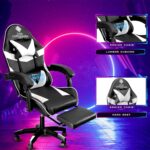 Casa Copenhagen Designed in Denmark,High-Back Italian Leather Gaming Ergonomic Chair with Advanced Mechanism & Electric Back Massager, Memory Foam Seating & Multi Function Arm-Rest - White & Black - Image 4