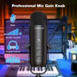 zealsound Gaming Condenser Microphone, Podcast Mic with Boom Arm for Phone/PC/PS4/PS5, USB Microphone for Recording/YouTube/Streaming, Headphone Output, Mute Button, Echo Volume Gain Control (Black) - Image 3