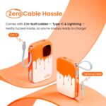 Armor Scoop Power Bank 10000mAh Fast Charging 22.5W | 2 Built-in Cables | 2 Output Ports | Type C Input & Output | Supports Android, Apple, Tablets, Earbuds, Watch | 5 Layer Protection (Orange Burst) - Image 3