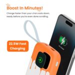 Armor Scoop Power Bank 10000mAh Fast Charging 22.5W | 2 Built-in Cables | 2 Output Ports | Type C Input & Output | Supports Android, Apple, Tablets, Earbuds, Watch | 5 Layer Protection (Orange Burst) - Image 4