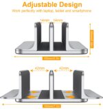 PLIXIO Dual Vertical Laptop Stand – Adjustable Dock Holder for 2 Devices (Up to 17.3") | Aluminum Desktop Organizer for MacBook, Dell, HP, Surface, Chromebook, Samsung – Silver - Image 3