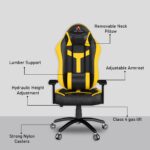 ASE GAMING Ranger Series Ergonomic Gaming Chair Premium PU Leather, Adjustable Neck & Lumbar Pillow, 180 Degree Recline with Black Metal Base (Yellow) - Image 3