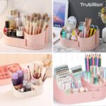 Revolve 360 Degree Rotating Office Desk and Makeup Brush Organizer Stand – Multipurpose Organizer with 16 Compartments for Brushes, Pens, Stationary – Durable, No Installation Needed (Pink) - Image 3