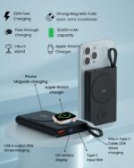 SEVENAIRE P130 3-in-1 Magnetic Power Bank 10000mAh [Magsafe Compatible] with Apple Watch Charging | Magnetic Power Bank for iPhone 12 & Above & iWatch [22.5W Wired], Type C -JetBLK - Image 3