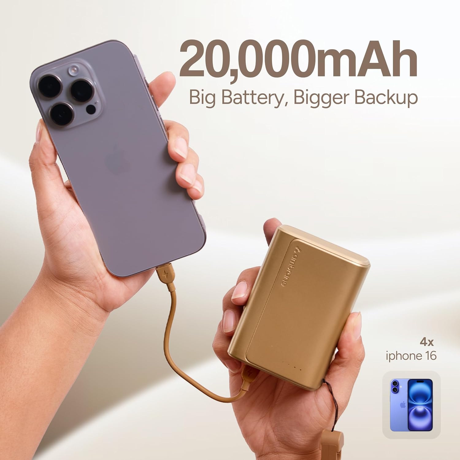 Ambrane 20000mAh 35W Fast Charging Small Pocket Size Powerbank, Hanging InBuilt Type C Cable, Type C PD & USB Output for iPhone, Android Mobiles & Other Devices (PowerMini 20, Blue) - Image 3