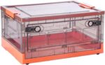 HomeCloud Folding Storage Box with Lid, Large Clear Collapsible Stackable Storage Box with Wheels, Foldable Plastic Storage Bins for Organizer (L39cm x W29cm x H24cm) (Small, Orange) - Image 4
