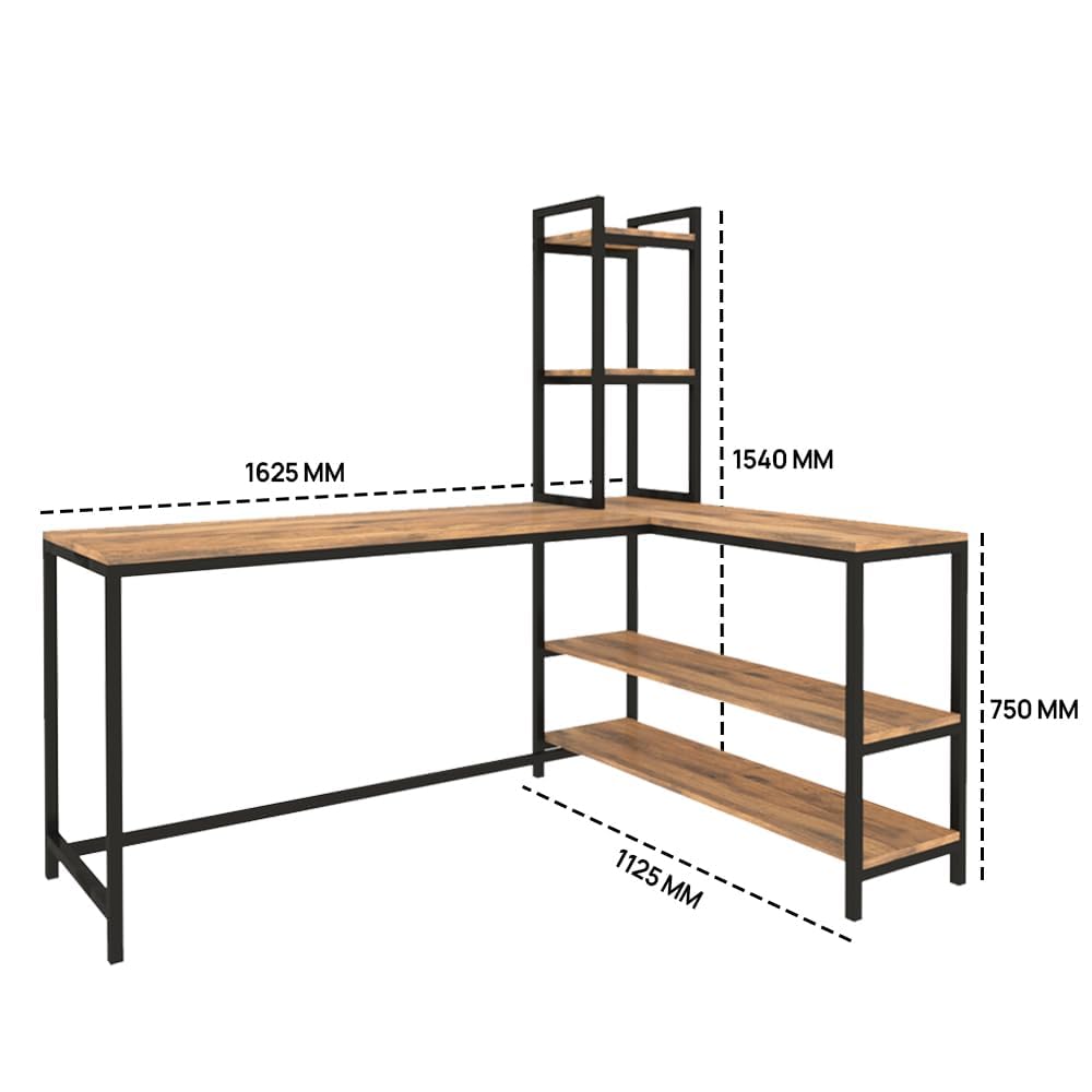 Klaxon L Shaped Study Table for Students and Adults/Computer Table for Home-Office/Gaming Table/Computer Desk for Corner - Wood & Metal (English-Forest Dark & Black, DIY Installation) - Image 3