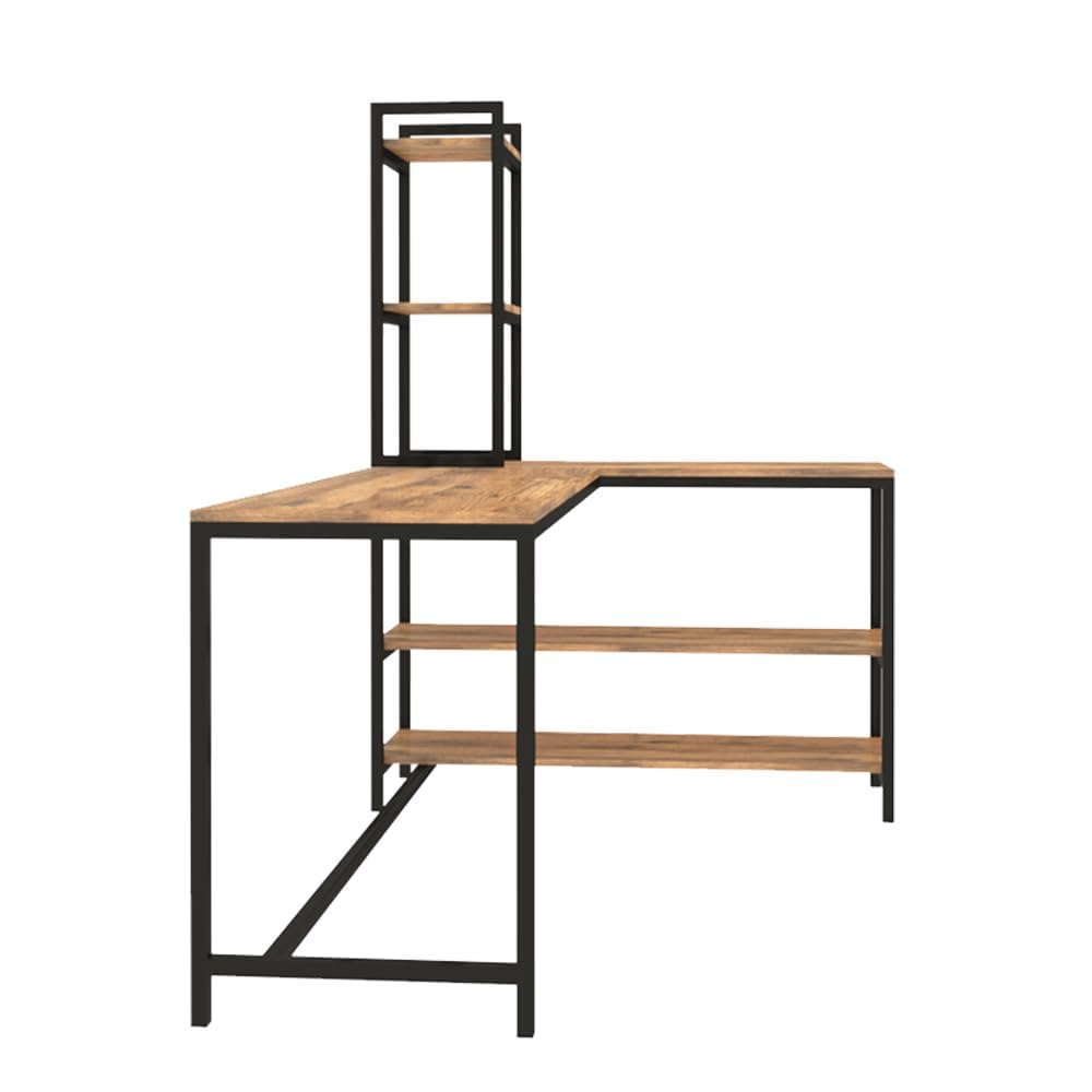 Klaxon L Shaped Study Table for Students and Adults/Computer Table for Home-Office/Gaming Table/Computer Desk for Corner - Wood & Metal (English-Forest Dark & Black, DIY Installation) - Image 4