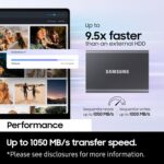 Samsung T7 Portable SSD, 4TB External Solid State Drive, Speeds Up to 1,050MB/s, USB 3.2 Gen 2, Reliable Storage for Gaming, Students, Professionals, MU-PC4T0T/WW, Gray - Image 3