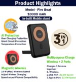 pEuroFast 10000 AI Fast Safety Charging Slim Wireless Powerbank Mag Safe (Made in India) for All Wireless Compatible iPhone and Android Models (Slim Wireless) (with Stand) - Image 3