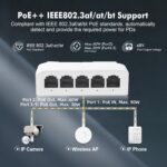 PoE Switch 5 Port, 1 in 4 Out Extender, Repeater Support IEEE802.3af/at/bt Powered 90W, 100Mbps Ethernet Passthrough Switch, Extend 250m(328ft), Wall and Din-Rail Mount (POE Extender 1 X 4) - Image 3