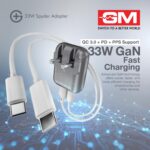 GM 33W Spyder GaN Charger Grey | Compact Dual-Port Fast Charger with Foldable Indian Pin | GaN Technology | Protection Features | Type-C PD & USB-A Output | Compatible with Smartphones and Tablets - Image 4