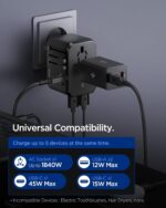 Spigen Universal Travel Adapter, Multi Plug Adapter 45w, (USB-Ax2/ USB-Cx2), All-in-One Global Worldwide Compatibility (EU/UK/US/AU)(Not Compatible with D/M/O Plug) - Black - Image 3