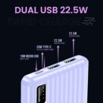 E GATE 102B Powerbank | 10000mAh | 22.5W Fast Charging | QC + PD | Dual Input Port : Type C & Micro USB | Triple Output Port : 2X USB & Type C | LED Indicator| for All iPhone & Android (Lavender) - Image 4