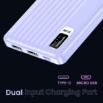 E GATE 102B Powerbank | 10000mAh | 22.5W Fast Charging | QC + PD | Dual Input Port : Type C & Micro USB | Triple Output Port : 2X USB & Type C | LED Indicator| for All iPhone & Android (Lavender) - Image 7