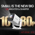 E GATE Atom 3X Projector 4k ultra HD, Full HD 1080p Native, Automatic Home Projector for Room | 300 ISO | Rotatable Design | Android Netflix, Prime | ARC-HDMI, USB, Wifi-6, BT, Screen Mirroring, Egate - Image 3
