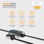Stellar Drive 112W Super Fast Car Charger with 1.5m Extension Cable | 5-in-1 Multi-Port (PD Type-C + Dual USB-A + Built-in Type-C & Lightning Cable) | LED Display, 12V-24V Universal Car Charger - Image 4