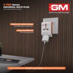 GM 3012 3-Pin Universal Multi Plug Fast Charging Travel Adapter | All-in-1 Worldwide Travel Adapter | Surge Protector | LED Indicator | Compact Design | Supports 150+ Countries | Safety Shutter - Image 3