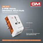 GM 3012 3-Pin Universal Multi Plug Fast Charging Travel Adapter | All-in-1 Worldwide Travel Adapter | Surge Protector | LED Indicator | Compact Design | Supports 150+ Countries | Safety Shutter - Image 4