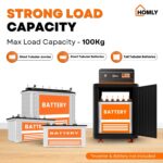 Homly Inverter & Battery Trolley with Front Door | Heavy Duty Inverter Stand with Cover Box & 6-Wheel Mobility | Support Single Flat Plate/Short Tubular/Tall Tubular Battery - Black Orange - Image 5