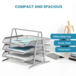 The Better Home Set of 5 Desk Organisers | Metal Mesh Design | Multipurpose Stationery Holders for Office & Home | Rust-Free Powder Coating | 2-Layer File Rack | Silver - Image 4