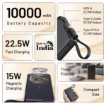 pTron Dynamo Dash Magnetic Wireless 10000mAh Fast Charging Slim Power Bank, MagSafe, 22.5W Output, Compatible w/iPhone 12/13/14/15/16, Android & Other Qi Enabled Devices, Type-C Input (Black) - Image 3