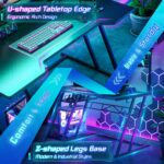 Armocity Gaming Computer Desk with Shelves and Outlets, LED Lights, Reversible, Carbon Fiber Black, 47'' - Image 4