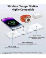 3-in-1 Compatible Magnetic Foldable Wireless Charger | 23W Fast Charging Stand for Phone 12–17 Series, Watch (All Series) Pod 2/3/Pro | Portable Charging Dock, Pearl White - Image 3