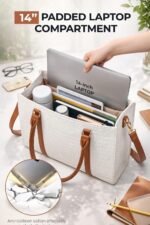 Women's Laptop Tote Bag, 14 Inch Professional Work Bag Water-Resistant PU Leather Briefcase Messenger Shoulder Bag - Image 3