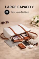 Women's Laptop Tote Bag, 14 Inch Professional Work Bag Water-Resistant PU Leather Briefcase Messenger Shoulder Bag - Image 7