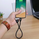 Wayona Nylon Braided USB Cable Data Sync & Fast Charging Short Power Bank Cable Compatible For iPhones (0.25M Short Cable, Jet Black) - Image 3