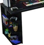 Gaming Computer Desk with 5 Shelves, Cable Management and Large Monitor Stand, Modern Wooden Desk, 136 x 60 x 75 cm - Black - Image 5