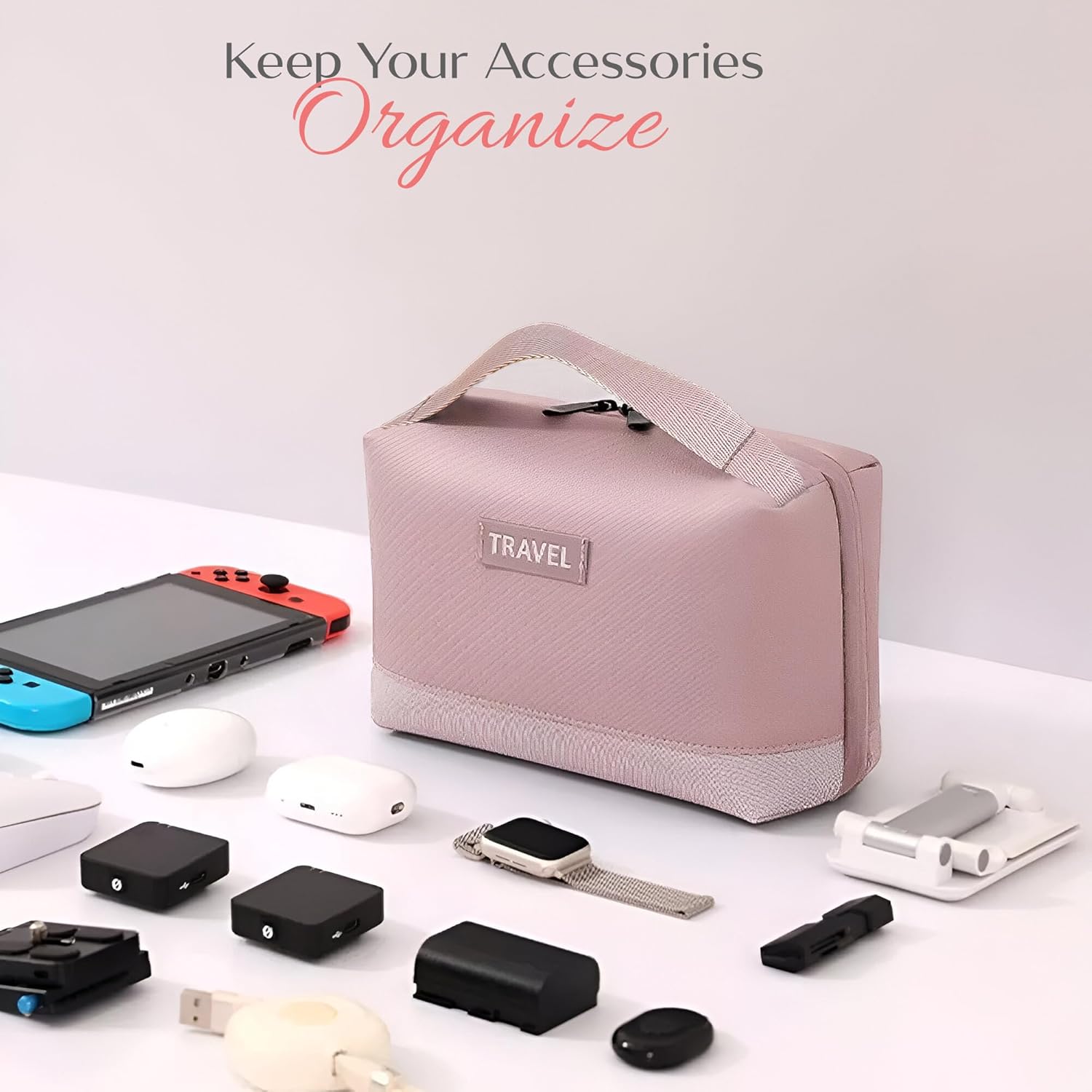 Yellow Weaves Electronics Gadget Organizer Bag |Portable Case for Tech Accessories | Waterproof Travel Pouch for Cable, Adapter, Charger, Drive, Power Bank, Pink Color - Image 4