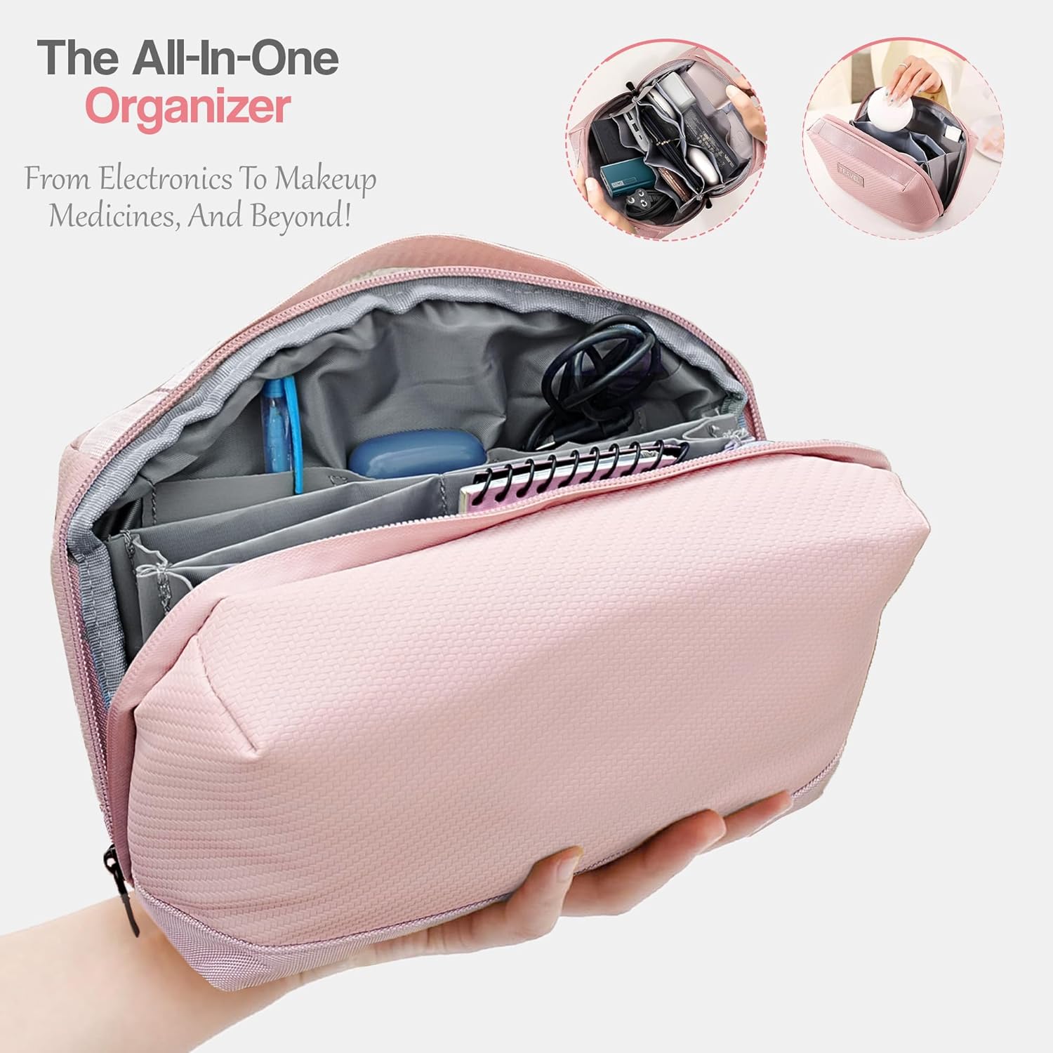 Yellow Weaves Electronics Gadget Organizer Bag |Portable Case for Tech Accessories | Waterproof Travel Pouch for Cable, Adapter, Charger, Drive, Power Bank, Pink Color - Image 9