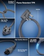 FEDUS 1.8 Meter Long TPR (Thermoplastic Rubber) Laptop Power Cord, 2500 Watt 3 Pin IEC C5 Charger Adapter Cable Wire AC Lead for Asus/Dell/HP/Lenovo/ASUS/Acer/Samsung/Compaq & All Gaming laptops - Image 5