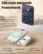Sevenaire P210 20000mAh Magnetic Wireless Powerbank | Built-in Type C & L Cables| 22.5W Fast Charging| Compatible for iPhone/Air-pods & Android | Led Display with 4 Output and 2 Input Ports - Image 3