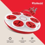 Goldmedal 360 Degree Extension Board | 6 Universal Sockets| 2-Meter Heavy-Duty Cord with Safety Shutter | Multi-Plug Board for Home Appliances & Office, Wall Mount Option - White & Red - Image 4