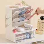 Home Cube Desk Organizer With Drawer Desktop Office Stationery Storage Box Desk Accessories Mobile Holder Table Organiser Study Table Desk Organizer (White) - Plastic - Image 3