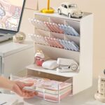 Home Cube Desk Organizer With Drawer Desktop Office Stationery Storage Box Desk Accessories Mobile Holder Table Organiser Study Table Desk Organizer (White) - Plastic - Image 4