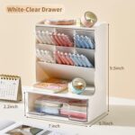 Home Cube Desk Organizer With Drawer Desktop Office Stationery Storage Box Desk Accessories Mobile Holder Table Organiser Study Table Desk Organizer (White) - Plastic - Image 5