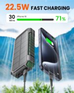 Riapow Solar Charger Power Bank, 27000mAh Wireless Portable Charger Built-in Cables, 22.5W Fast Charging Battery Bank with USB C in/Output, PD QC 3.0 Battery Pack Flashlights Outdoor (Green) - Image 3