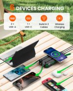 Riapow Solar Charger Power Bank, 27000mAh Wireless Portable Charger Built-in Cables, 22.5W Fast Charging Battery Bank with USB C in/Output, PD QC 3.0 Battery Pack Flashlights Outdoor (Green) - Image 5