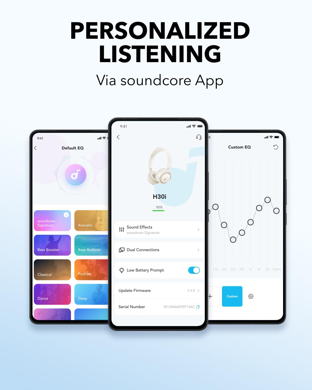 soundcore by Anker H30i Wireless On-Ear Headphones, Foldable Design, Pure Bass, 70H Playtime, Bluetooth 5.3, Lightweight and Comfortable, App Connectivity, Multipoint Connection (White) - Image 6