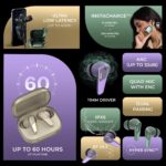 Noise Buds N1 Pro Truly Wireless Earbuds with Metallic Finish, ANC(Upto 30Db), 60H of Playtime, Dual Pairing, Instacharge(10 Min=200 Min), BT V5.3(Chrome Purple) - Image 3