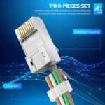 FEDUS 4 PCS RJ45 Cat7 & Cat6A Crimping Connectors plug, 50U Nickel Plated 3 Prong Shielded FTP/STP External Ground for 23 AWG (0.573mm) Network Cable, Metal Shielded, RJ45 8P8C Modular Plug - Image 5
