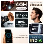 Leaf Buds X101 True Wireless in Ear Earbuds AI Sound App, 40H Playtime, Quad Mic with ENC, 55ms Low Latency, Fast Charging(10Min=200Min), 13mm Driver, IPX4, Bluetooth V5.4 TWS (Monsoon) - Image 3