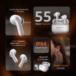 Amazon Basics Pro Series Wireless in Ear Earbuds, Bluetooth 6.0 TWS Earphones with Mic, 4 Mics ENC, 55H Playtime, Fast Charging, Smart Touch Control, 12mm Driver, IPX4 Water Resistant (White) - Image 3