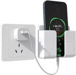 Wall Mounted Mobile Holder for Wall (Pack of 2) - Remote Control Storage Case, Multipurpose Phone Stand with Charging Hole for Home & Office, Adhesive Mobile Charging Holder (White) - Image 3