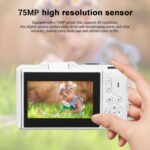 75MP 5K Digital Camera with 18X Zoom, Retro Mirrorless Camera, Autofocus Image Stabilization 3 Inch LCD Screen Smile Detection, for Family Gatherings Travel Photography (Black) (White) - Image 4